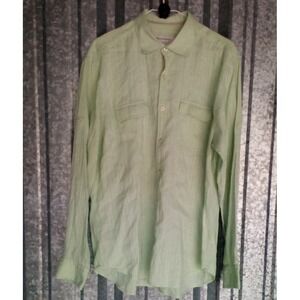 Tommy Bahama Shirt Mens L Light Green Linen Cotton Blend